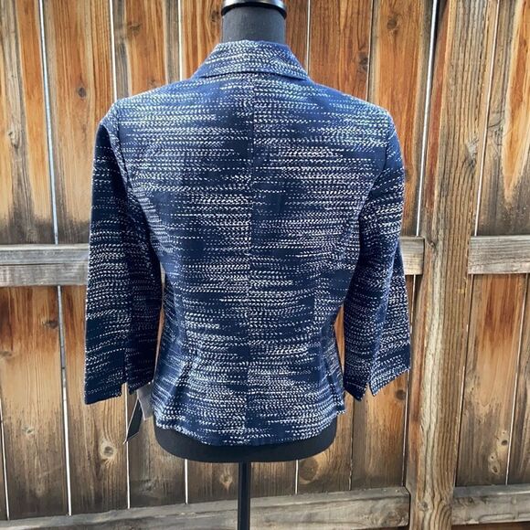 Jones New York Signature blazer snap blue white geometric Sz 6 FiRM on PRICE - Picture 5 of 6
